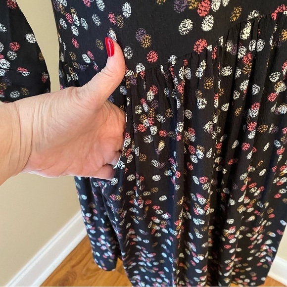 Garnet Hill Polka Dot V Neck 3/4 Length Sleeve Black Dress - Size 4 - Picture 7 of 13